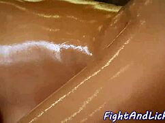 Eurobabes wrestle and finger pussies in oil