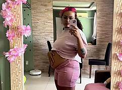 Chubby girl farts after drinking milk outdoors