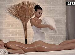 Oiled Lesbians Worship Ass On Spa Table With Cheeks Spread Wide