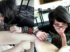 18yo emo dream girl gwen shows off impossibly sloppy deepthroat and ball sucking
