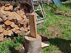 Sexy milf chopping wood in stockings