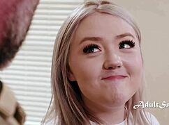 Stepdaughter sucks boyfriend under table then invites stepdad to join