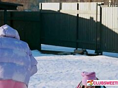 Playful 18yo Lesbians Explore Snowy Outdoor Pleasures